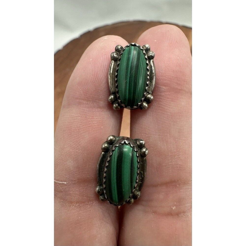 Sterling Silver Navajo Malachite Native American Post Back Earrings